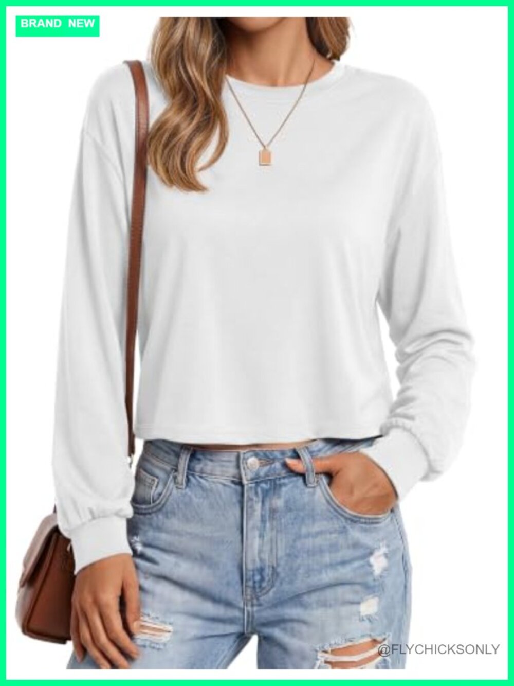 Womens Long Sleeve Crop Top Crewneck Casual Pullover
